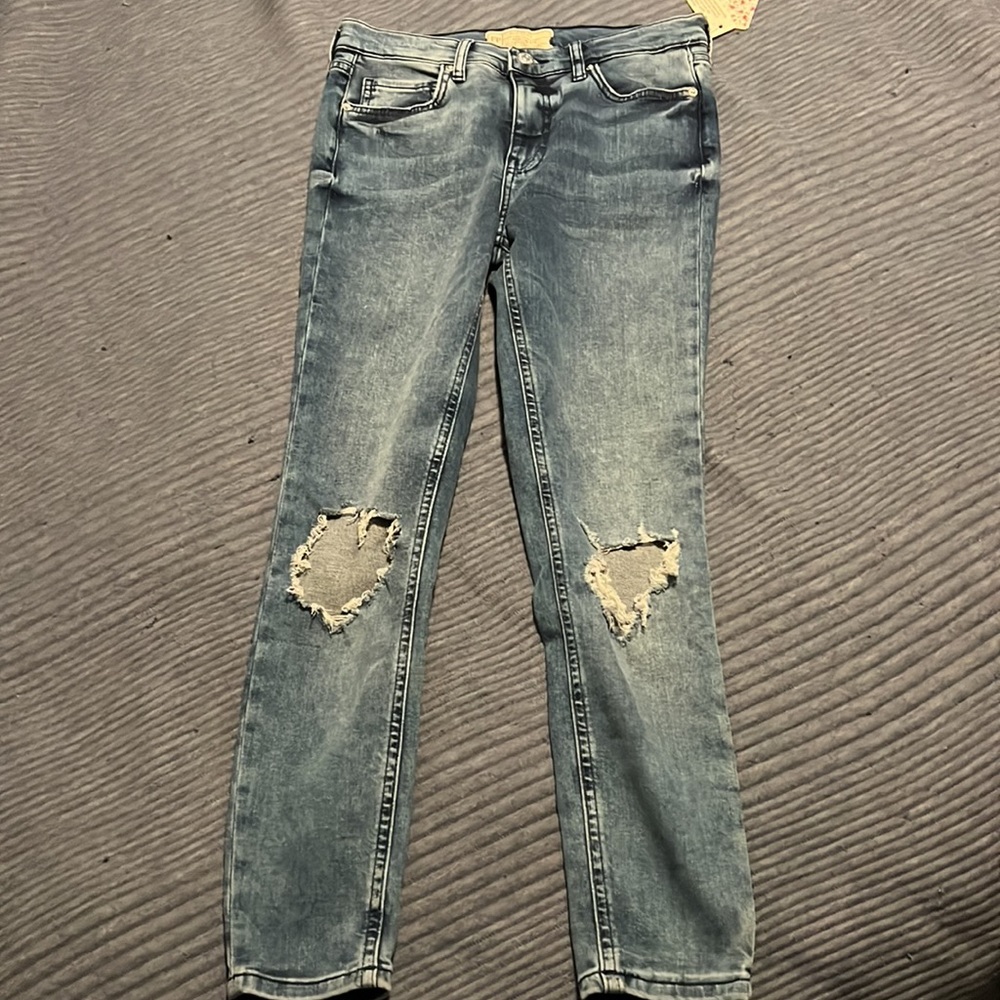 NWT Free People : Turquoise Distressed Jeans - 27 - Picture 2 of 13